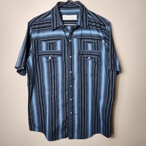 Bit & Bridle Mens |L| Gray/Black Striped SS Pearl Snap Western Shirt